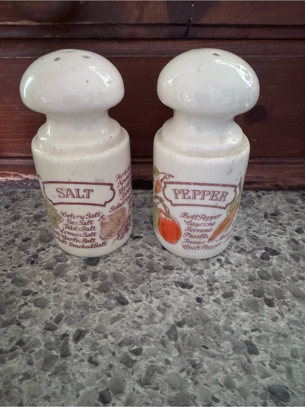 Vintage Ceramic Salt & Pepper Shakers - White with Fruit Motif